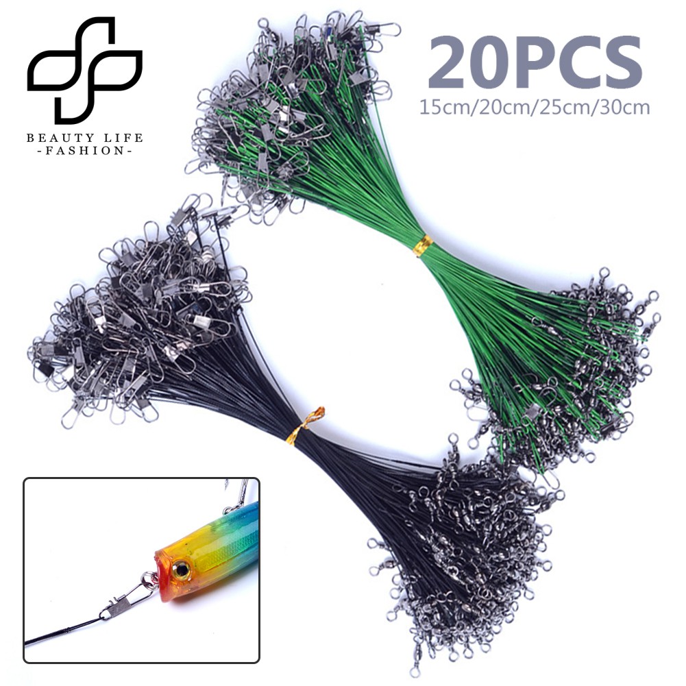 Bộ 20 dây dẫn câu cá bằng thép chống cắn tiện lợi chất lượng cao