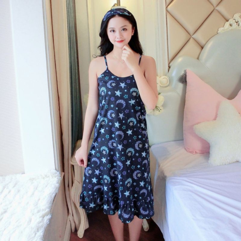 Đầm Ngủ Hai Dây In Họa Tiết Xinh Xắn Dành Cho Nữ