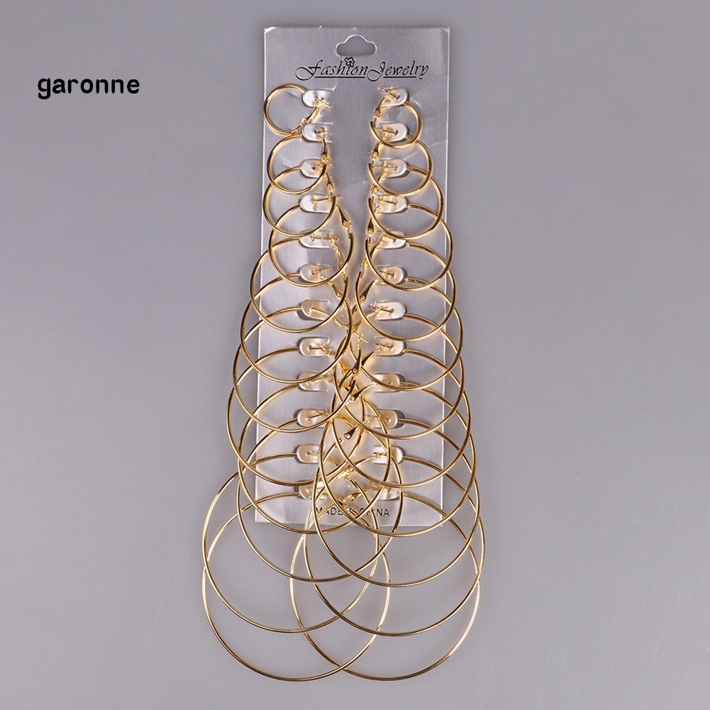 GA_12 Pairs Women Girls Gold/Silver Plated Rock Punk Club Circle Hoop Earrings Set
