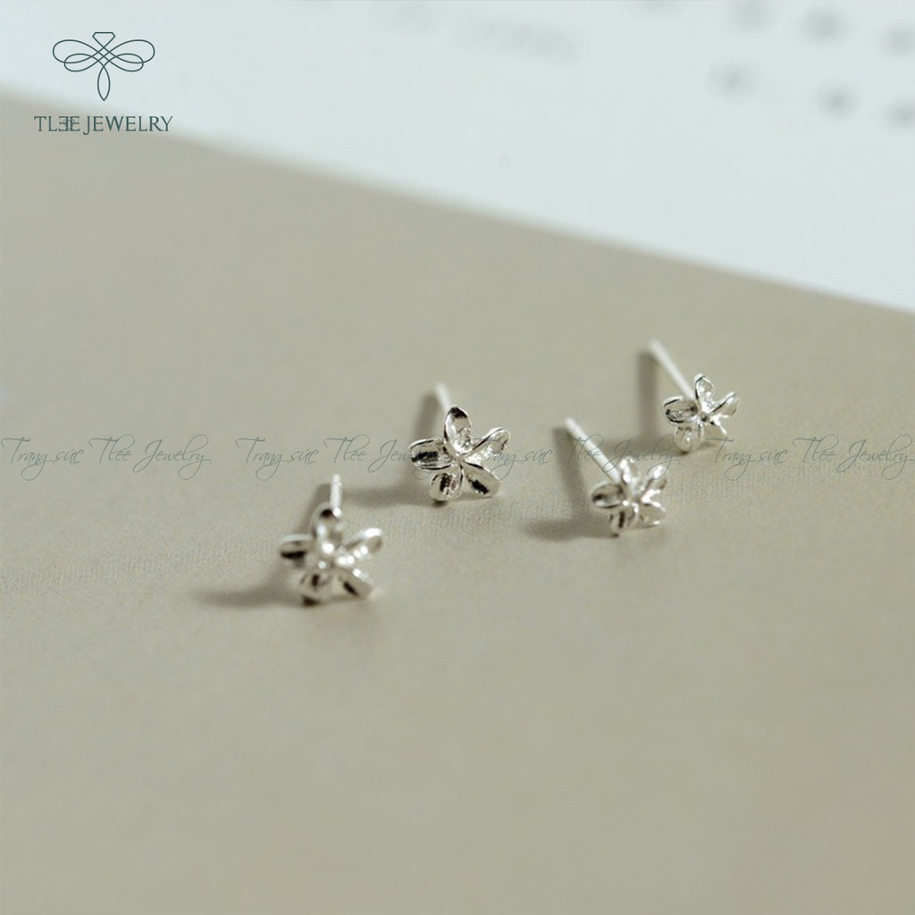 Khuyên tai bạc nữ TLEE hoa sứ mini nữ tính NCJ B0185
