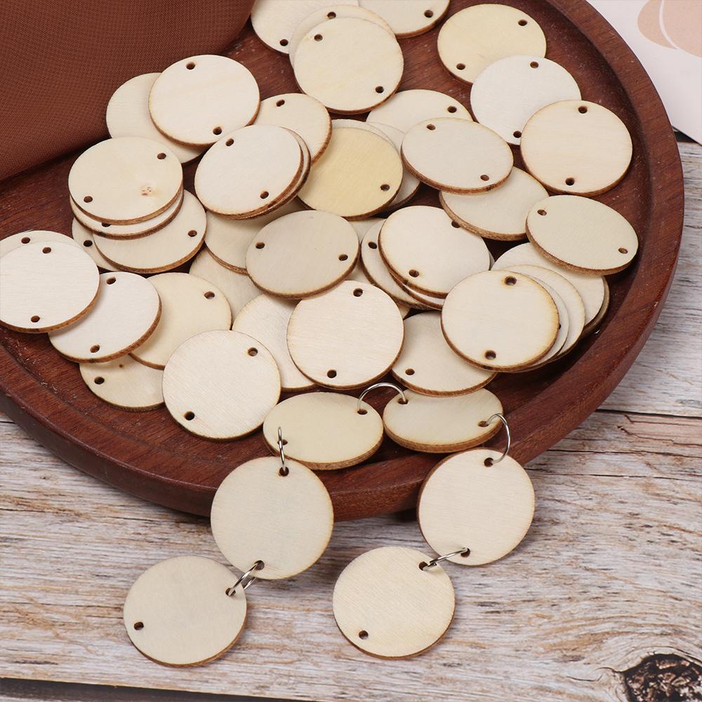 Set 50 Thẻ Gỗ Hình Tròn / Ngôi Sao / Trái Tim / Tròn Có Lỗ Kẹp Dùng Làm Đồ Thủ Công DIY