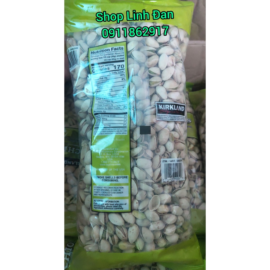 (2023) COMBO 5 TÚI HẠT DẺ CƯỜI MỸ KIRKLAND PISTACHIOS 1.36KG, MỚI, THƠM, GIÒN, NGON