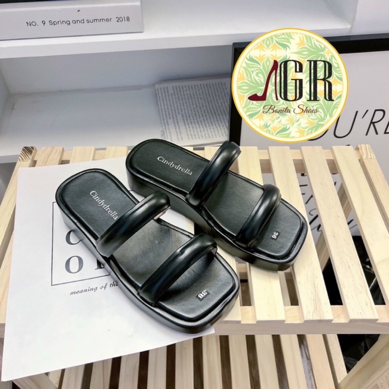 Dép xuồng 2 quai bản phồng da mềm cao 3 cm