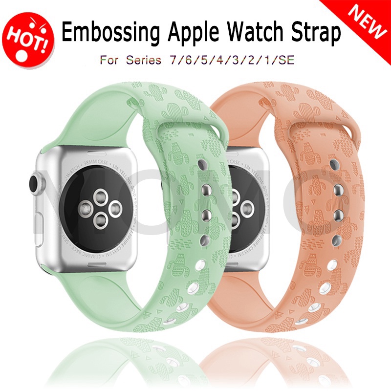 Dây Đeo Silicone In Nổi Hình Cây Xương Rồng Cho Đồng Hồ Thông Minh Smart Watch Series 7 Band 45mm 41mm 44mm 40mm IWatch 6 5 4 3 2 1 38 Mm 42 Mm