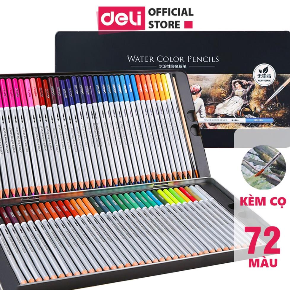 Bút chì màu nước cao cấp Deli - Có kèm cọ tán - Bộ 24/36/48 màu - 6521/6522/6523/6524