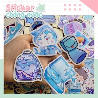 set sticker màu xanh dương, xa da trời, hình dán chống nắng nước