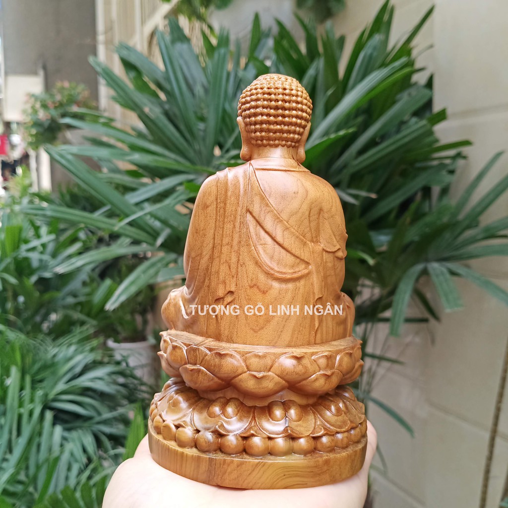 Tượng phật a di đà bằng gỗ thơm cao 15 cm