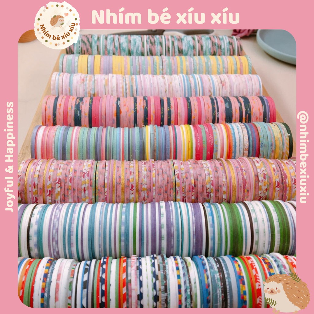 Washi tape 3mm dán viền sổ trang trí take note bullet journal băng keo băng dính giấy