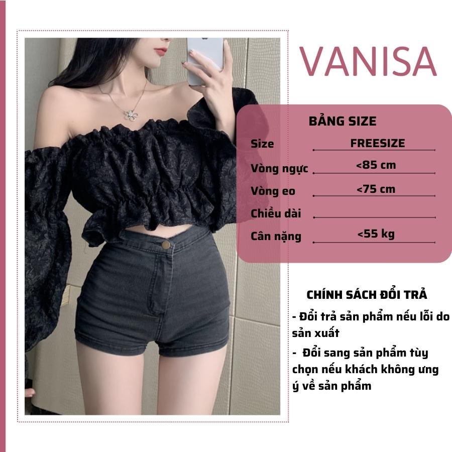 Áo croptop bẹt tay dài trễ vai kiểu ôm bigsize tay bồng vải xốp siêu xinh VANISA