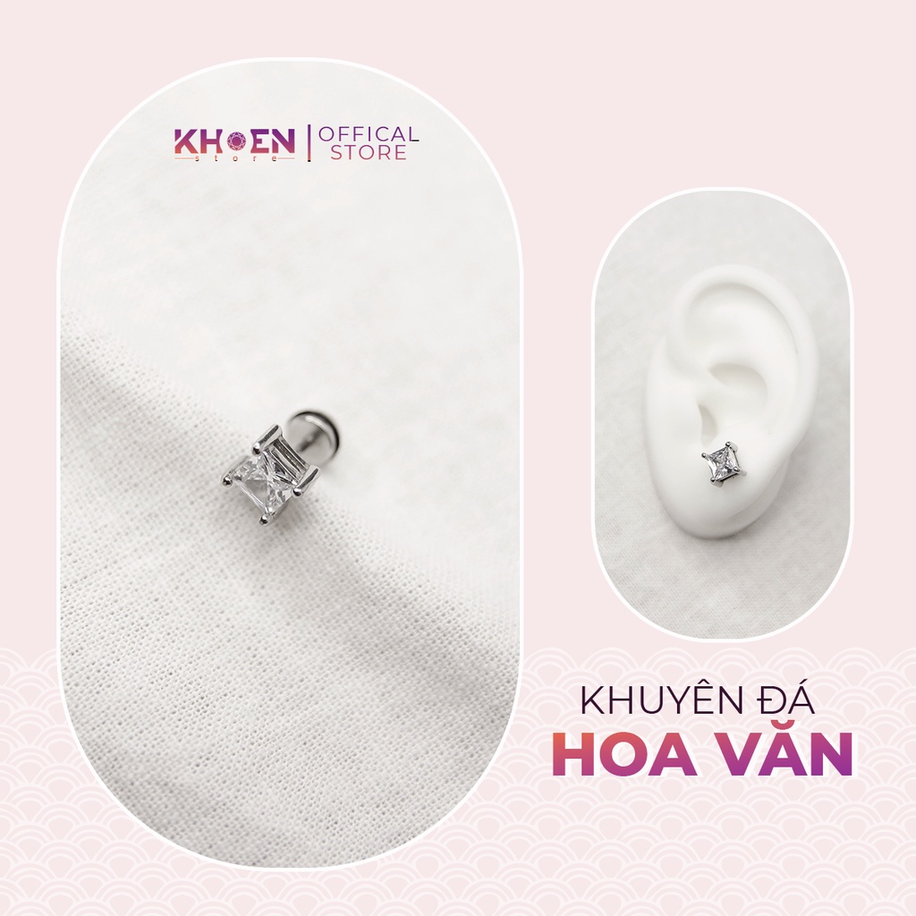 (1 Chiếc) Khuyên tai Đá vuông zircon - Khoen Store