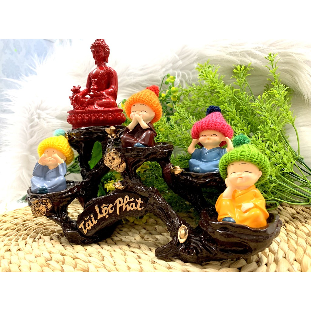 Full Set Tượng Phật Thích Ca + Đế Tượng Tài Lộc Phát + Chú Tiểu Nón Len
