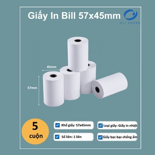 Combo 5 cuộn Giấy In Nhiệt K57 57x45 (57mm x 45mm) In Bill/ Hóa Đơn Tính Tiền Oji