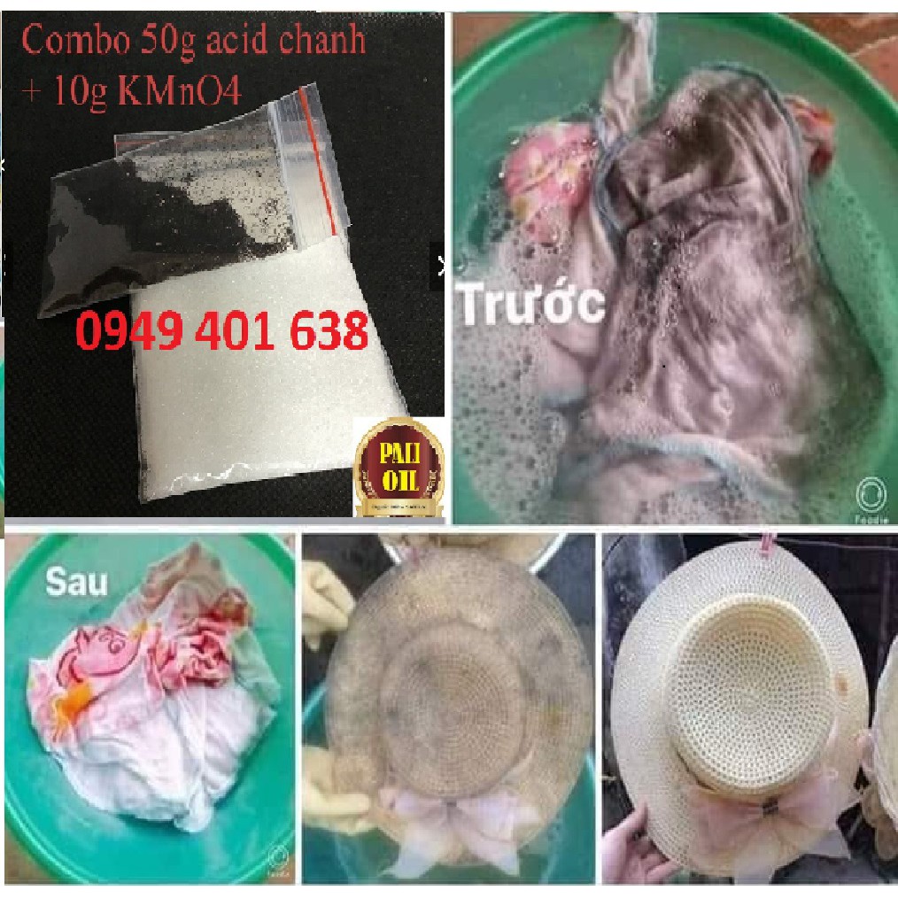 Combo tẩy mốc quần áo quần áo ố vàng thâm kim Thuốc tím + bột chanh