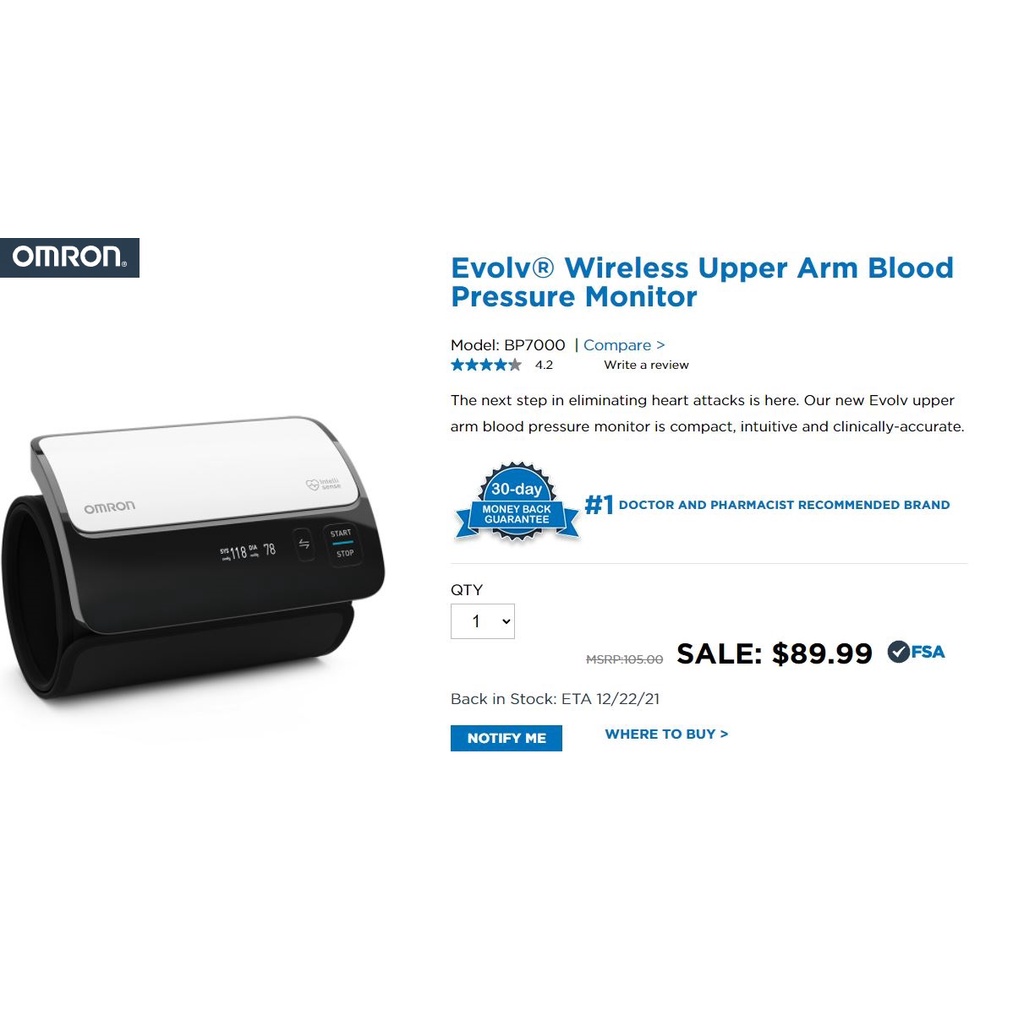 Máy Omron đo huyết áp bắp tay bluetooth, theo dõi và sync qua app Evolv HEM-7600T BP 7000