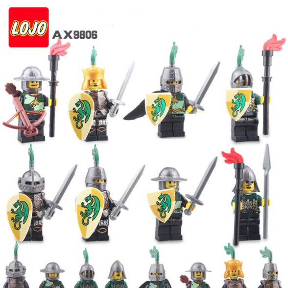 Minifigures set 8 lính trung cổ rồng xanh Lojo Ax9806