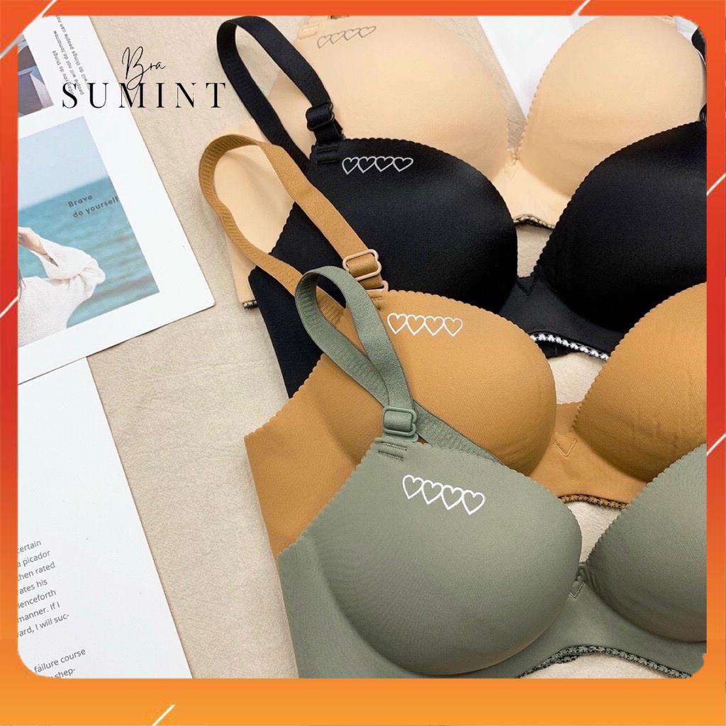 Áo lót nữ su đúc không gọng nâng đẩy ngực cup chéo đệm mút vừa họa tiết trái tim A6202