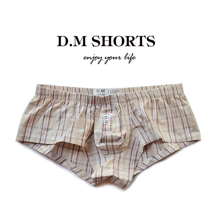 N002 Quần Lót Nam Thấp Eo Gợi Cảm Kẻ Sọc Nhà Quần Thời Trang Boxer Nút Thoáng Khí Rời Boxer Thanh Niên