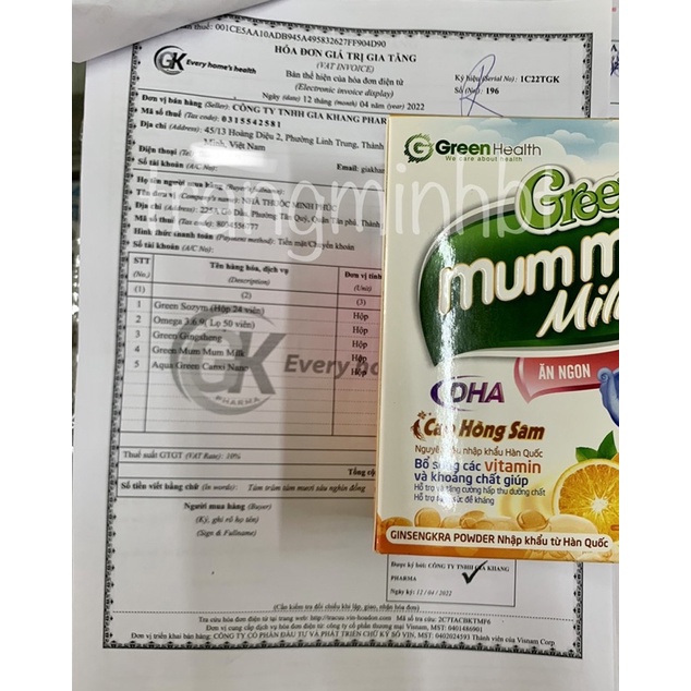 Siro ống ăn ngon, ngủ ngon cho béGREREN MUM MUM MILK ( Hộp 20 ống ) - Bổ sung DHA, Cao Hồng Sâm và các vitamin cho bé