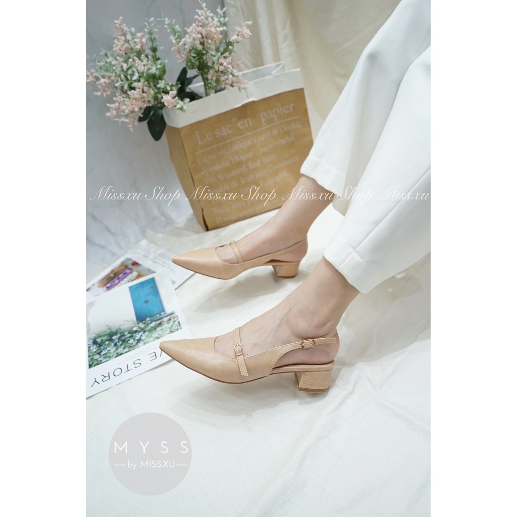 Giày nữ mũi nhọn da bóng trơn 3cm khóa cài sau gót thời trang MYSS - CG161