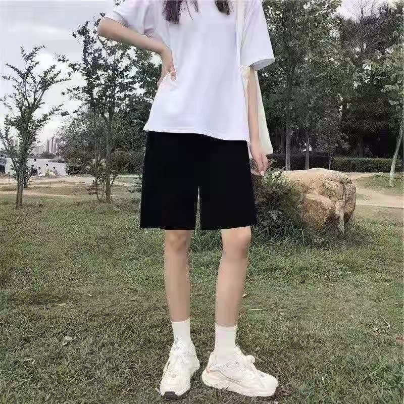 Quần Short Thể Thao Ống Rộng Lưng Cao Màu Đen Phong Cách Hàn Quốc Thời Trang Mùa Hè Trẻ Trung Cho Nữ
