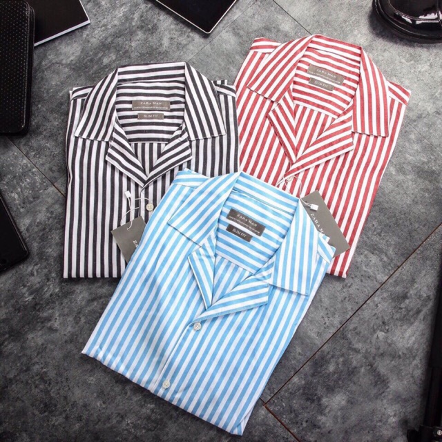 Sơ mi sọc cổ pijama form rộng