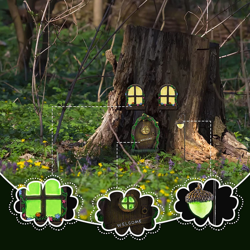Miniature Tree Decor Fairy Door and Windows Garden Accessories Home Sparkle At Night Outdoor Decoration
