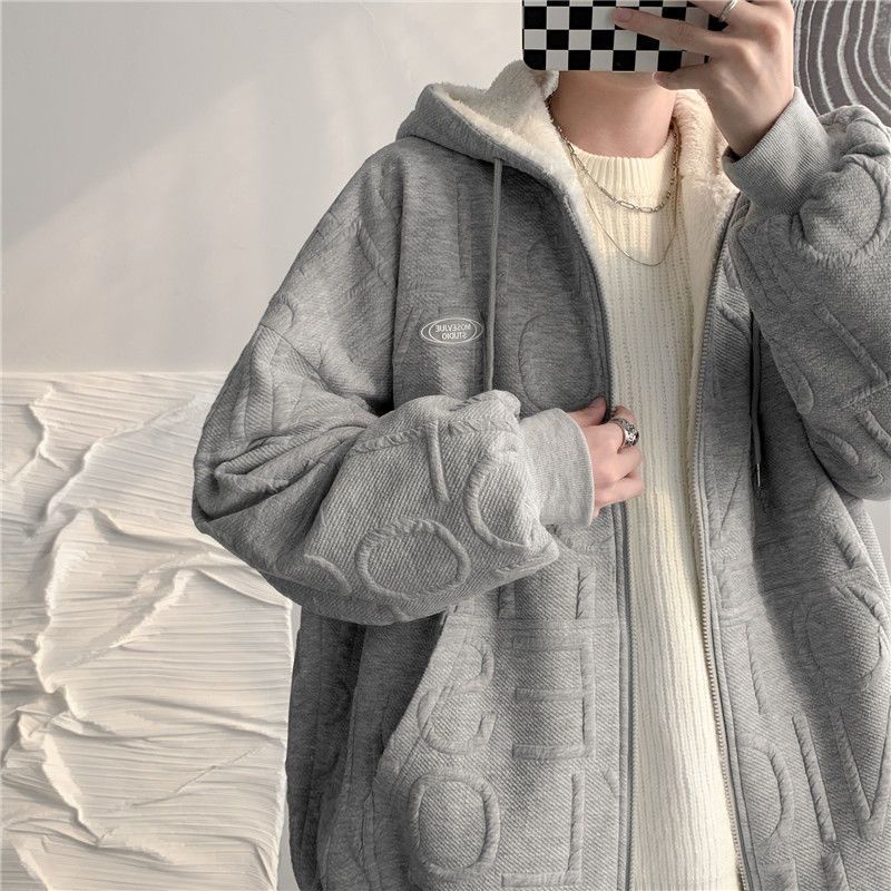 Áo khoác Unisex hoạ tiết in nổi lót lông cực ấm