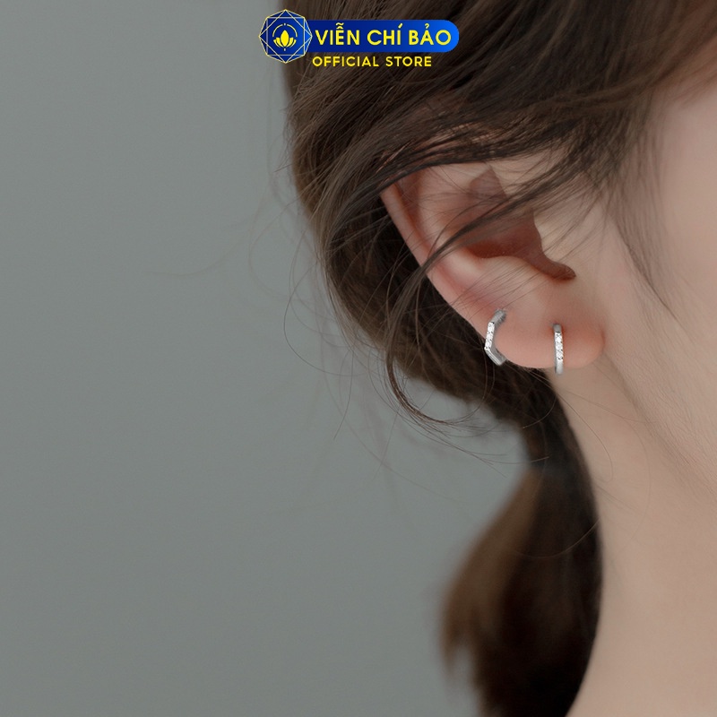 Bông tai bạc nữ hình lục giác đính đá bạc 925 thời trang phụ kiện trang sức nữ thương hiệu Viễn Chí Bảo B400123