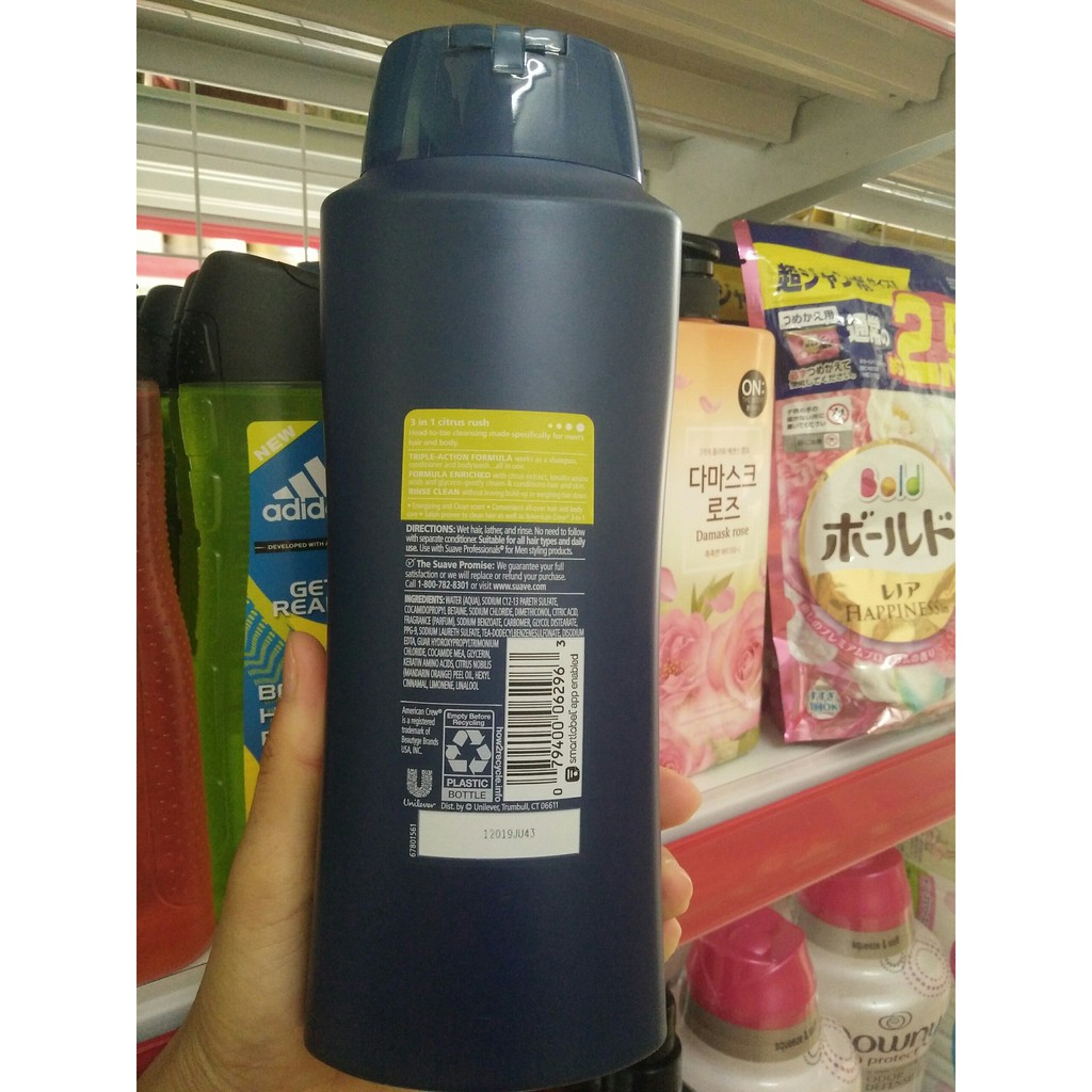 Suave men 3 in 1 828 ml Mỹ chính hãng (sữa tắm + gội + xả 3 trong 1 cho Nam)
