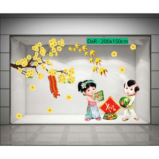 Decal trang trí tết xuân decal dán kính dán tường PK646