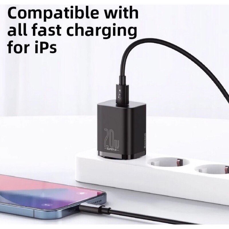 ✅Ship hoả tốc - Bộ sạc và cốc sạc nhanh Baseus 20W kèm cáp typeC-LIGHTING cho iphone 12