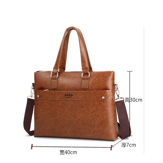 Giỏ xách công sở/Túi xách da công sở cao cấp JEEP BULUO T05-2 (size: 39x29x8cm. nâu đậm-nâu sáng-đen)