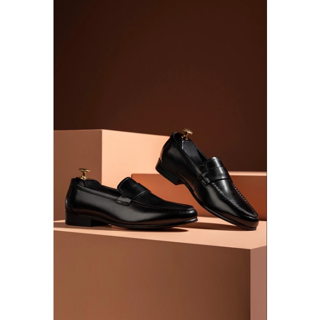 GIÀY DA NAM ADAM STORE ĐEN LÌ QUAI NGANG 84603D