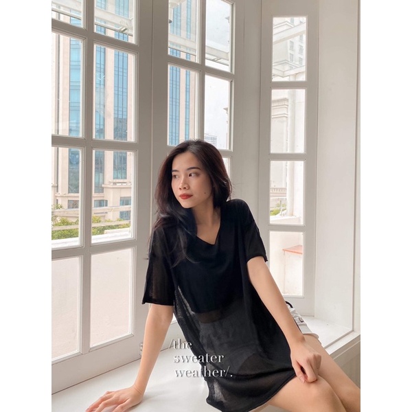 Áo cổ V len lưới mỏng mongtoghi ( Ảnh thật ) | BigBuy360 - bigbuy360.vn