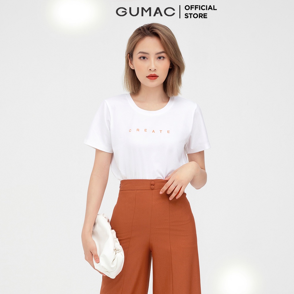 [Mã WABRGUM giảm 10% tối đa 30K đơn 99K] Áo thun nữ thời trang GUMAC thêu chữ Create- trẻ trung ATC03022