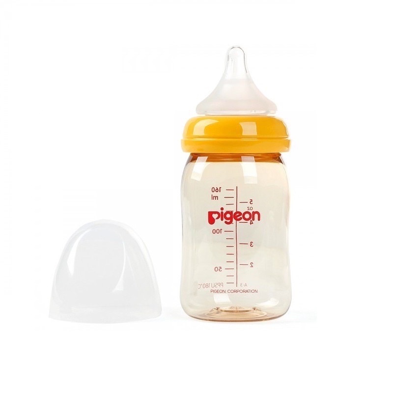 Bình sữa Pigeon 160ml / 240ml cổ rộng PPSU Plus với núm vú silicone siêu mềm nội địa [ babyboo]