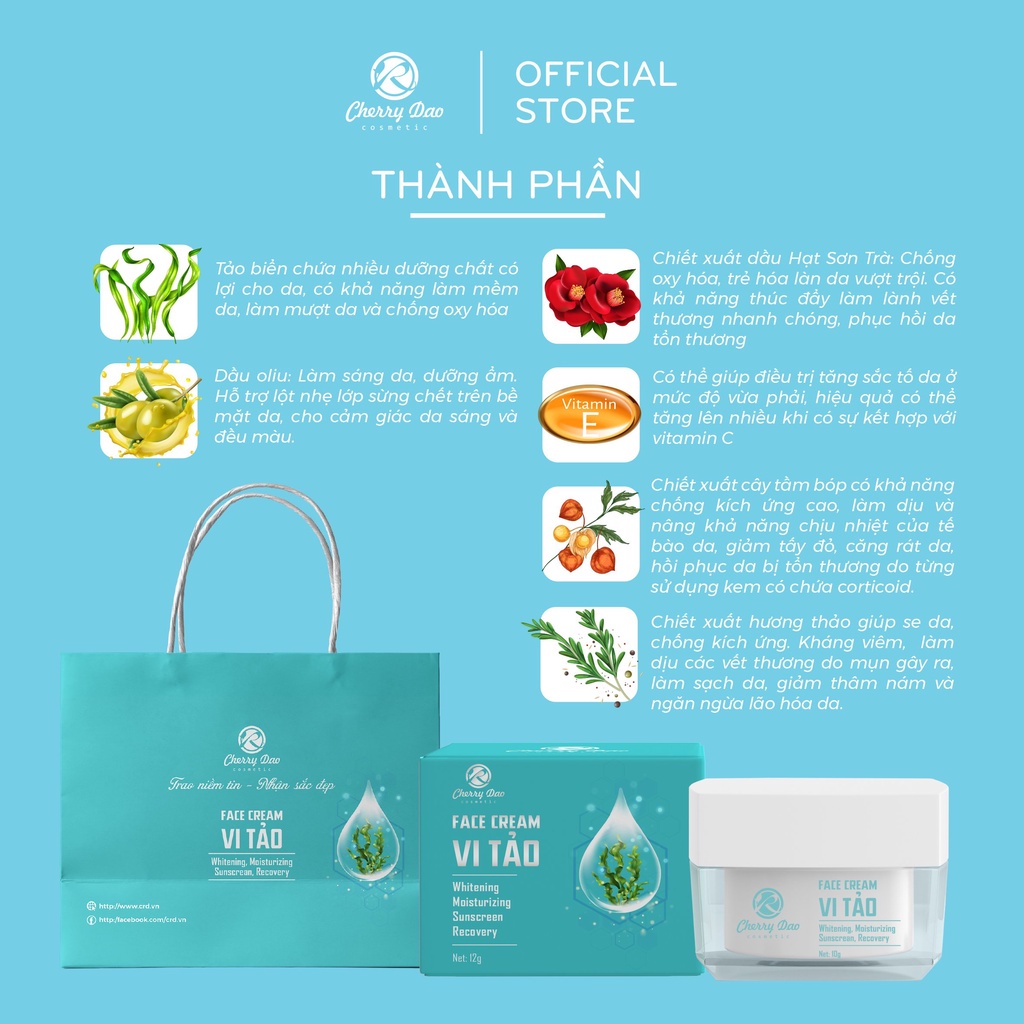Kem dưỡng trắng da mặt - Kem dưỡng ẩm chính hãng chiết xuất face Vi Tảo Hàn Quốc CRD Cherry Đào