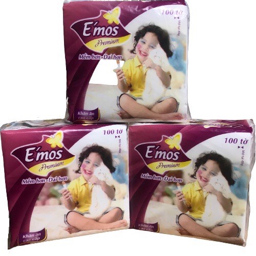 Gói khăn giấy rút emos khổ lớn 33x33 loại 100 tờ dai, mềm mịn