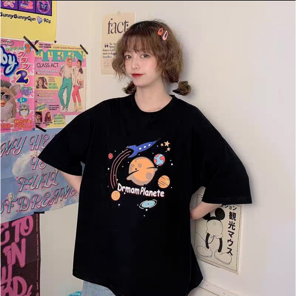 Áo Thun Tay Lỡ DRMAM SPACE Unisex (Trắng/Đen)