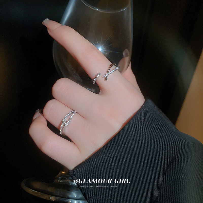 Nhẫn Hở Đan Chéo Đính Đá Zircon Thời Trang Hàn Quốc Sang Trọng