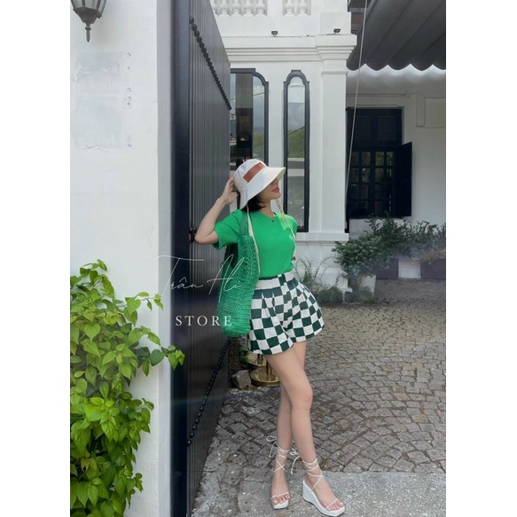 SET PULL XANH + SHORT KẺ Ô