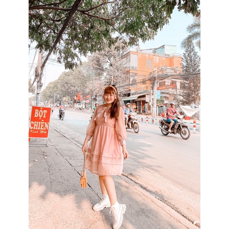 #Bigsize Đầm tơ babydoll nơ cổ | BigBuy360 - bigbuy360.vn