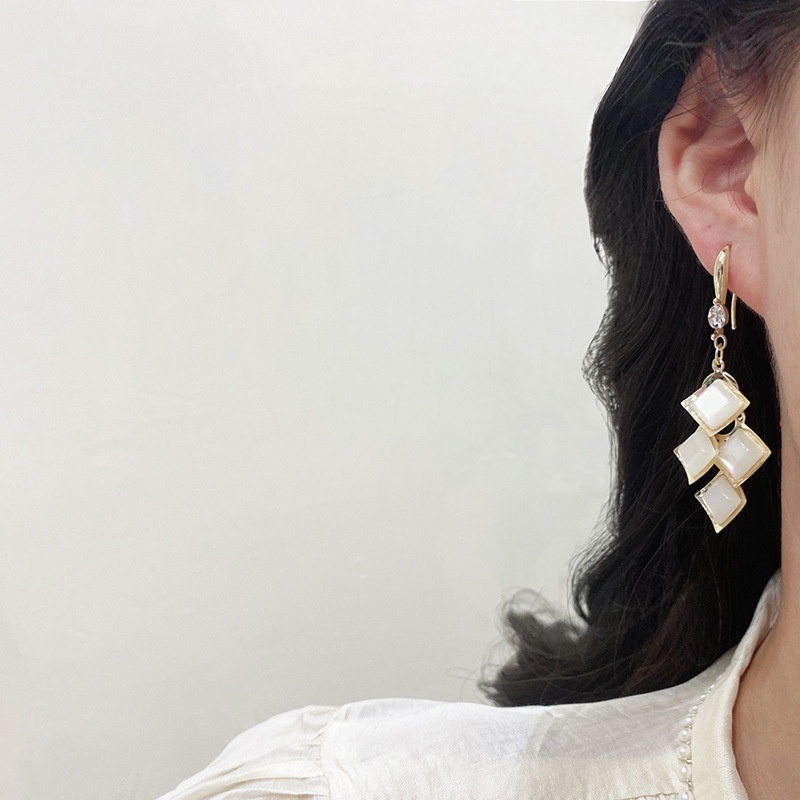 Khuyên Tai Dáng Dài Đính Đá Opal Phong Cách Hàn Quốc Cao Cấp Cho Nữ