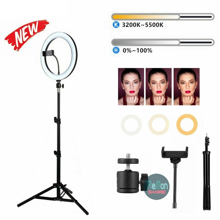 Chân đèn 2m + Đèn Led Ring tròn 28cm hỗ trợ quay phim livestream Make up trang điểm 3 Chế Độ Sáng