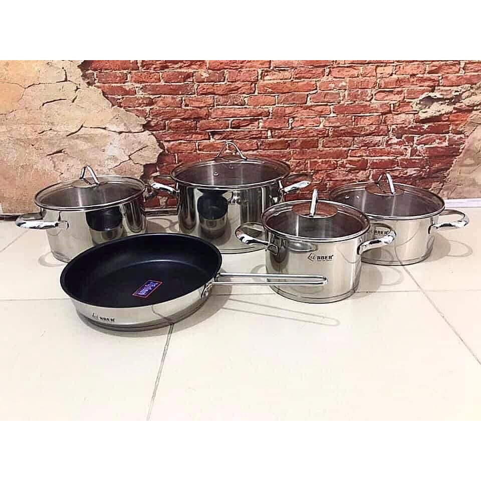 BỘ NỒI INOX 3 ĐÁY ARBER Sapphire 5 MÓN CAO CẤP, HÀNG CHÍNH HÃNG ĐỨC