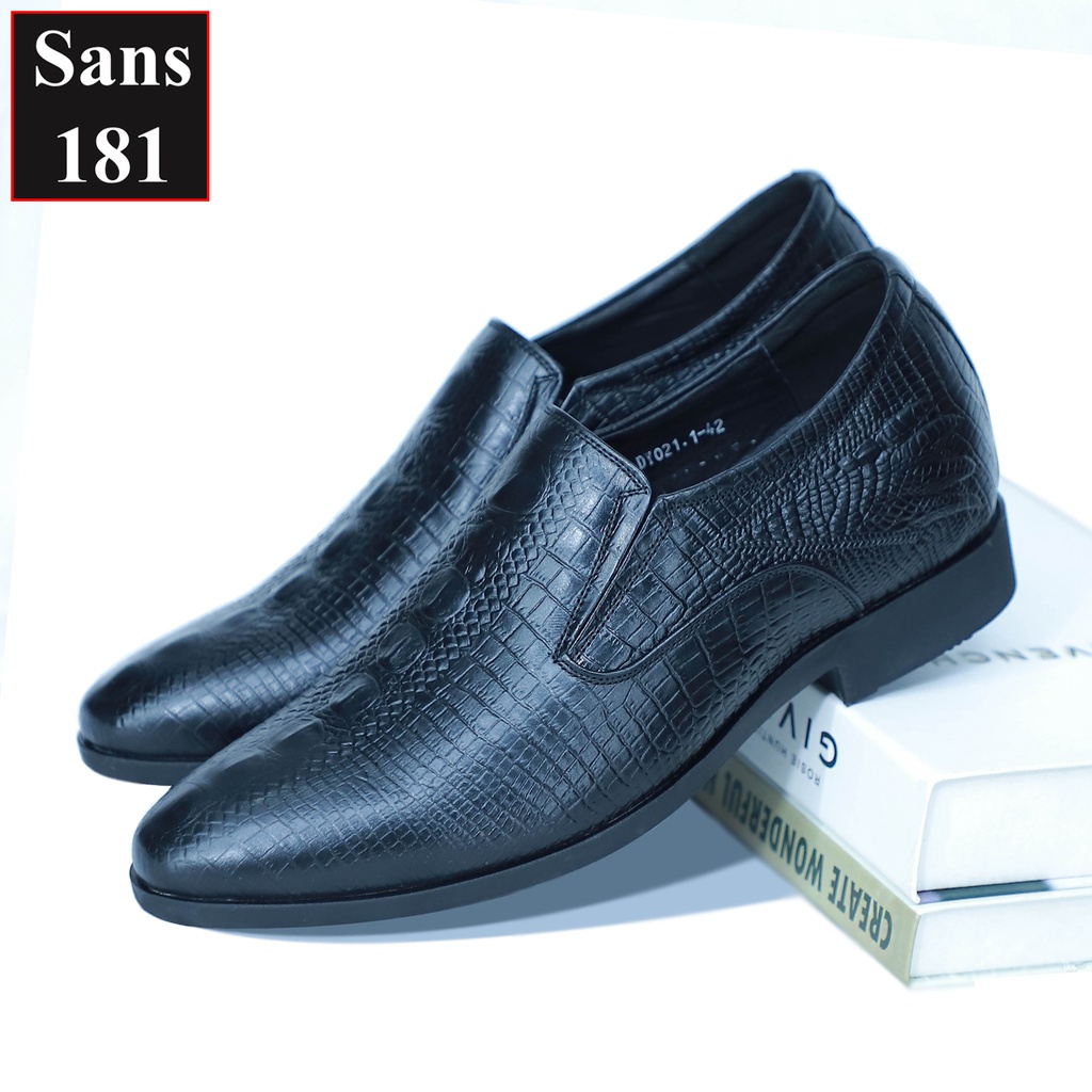🐐 Giày tây da bò thật tăng chiều cao 6cm Sans181 giầy nam công sở dập vân cá sấu độn đế
