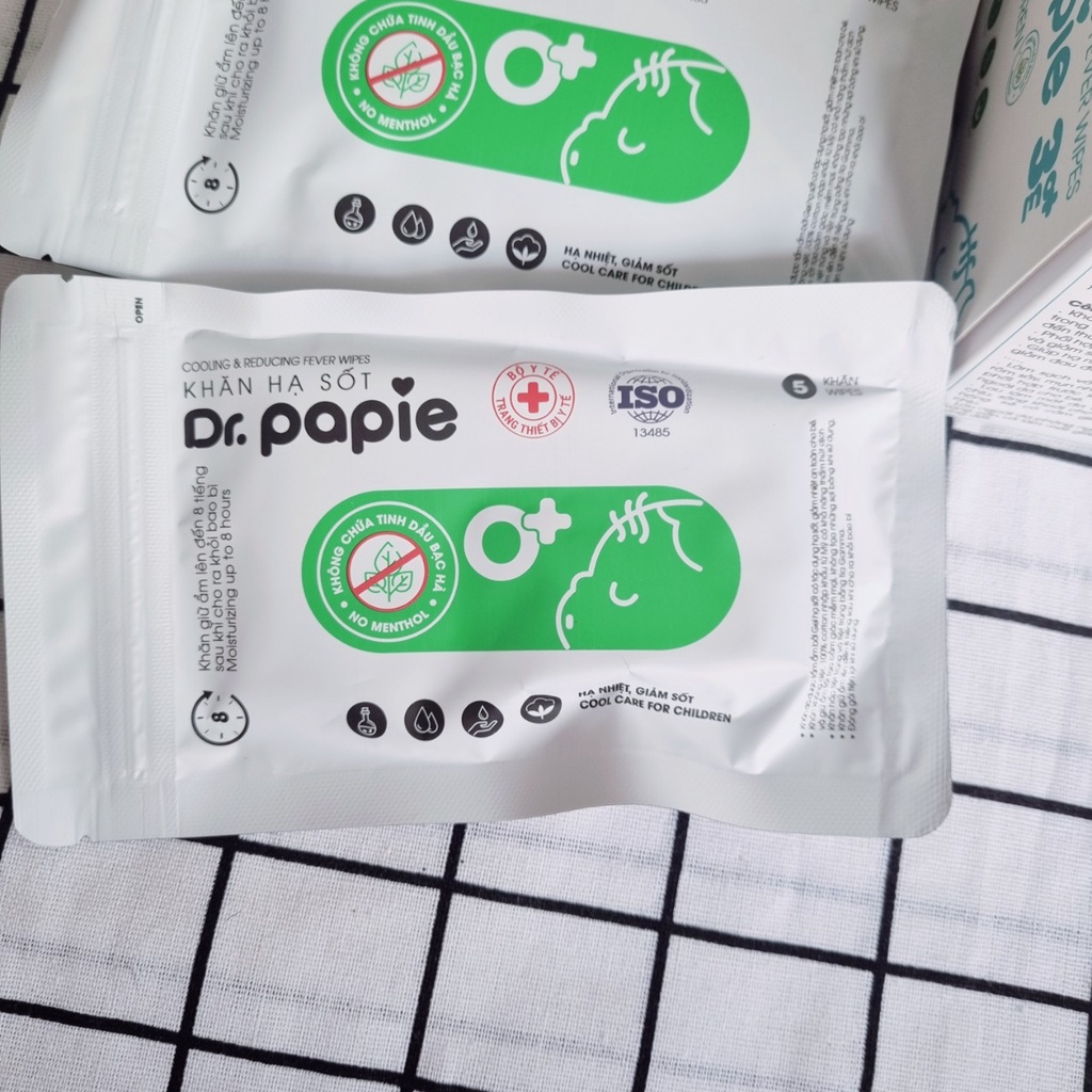 [Tách lẻ] Khăn Lau Hạ Sốt Dr.papie - Sachi từ 0m+