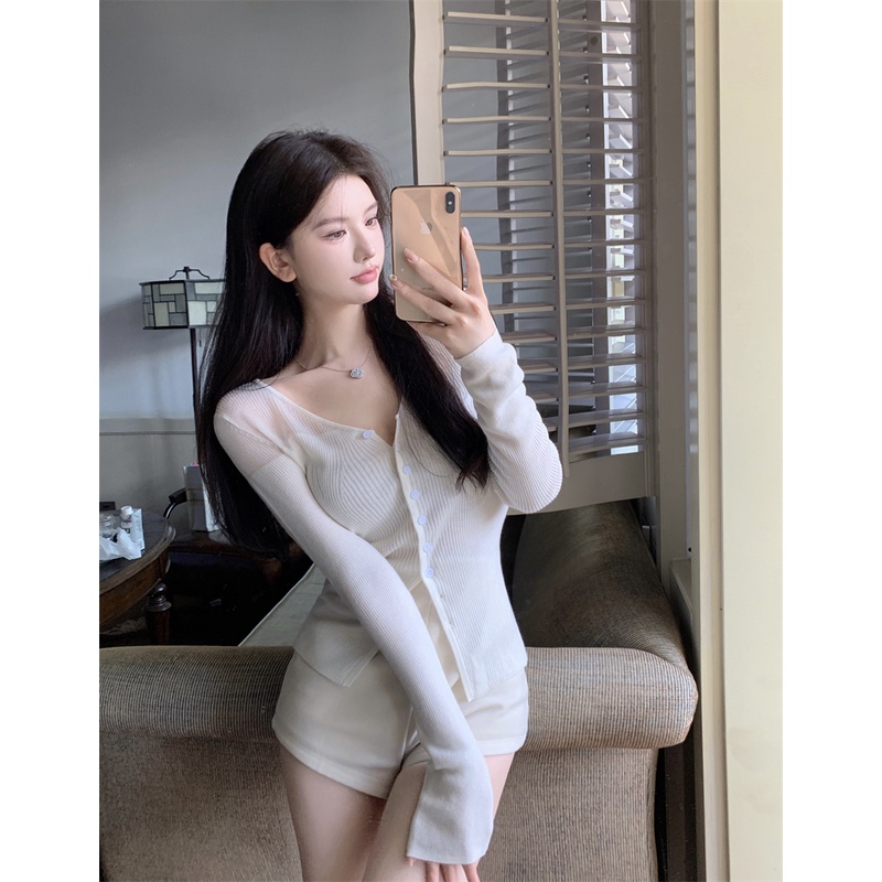 Áo Khoác cardigan Dệt Kim Mỏng Dáng Ôm Thời Trang Trẻ Trung Cho Nữ