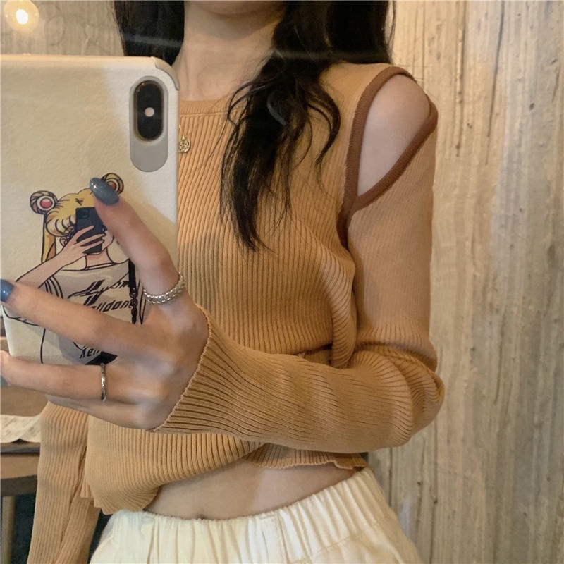 Áo sweater nữ Perty hở vai phối màu thời trang mới Hàn Quốc