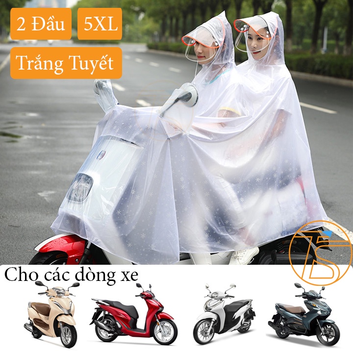 Áo Mưa Cánh Tròn 2 Đầu Có Nón Và Khẩu Trang Che Kính Chiếu Hậu Và Đèn Tiện Lợi Che Mưa